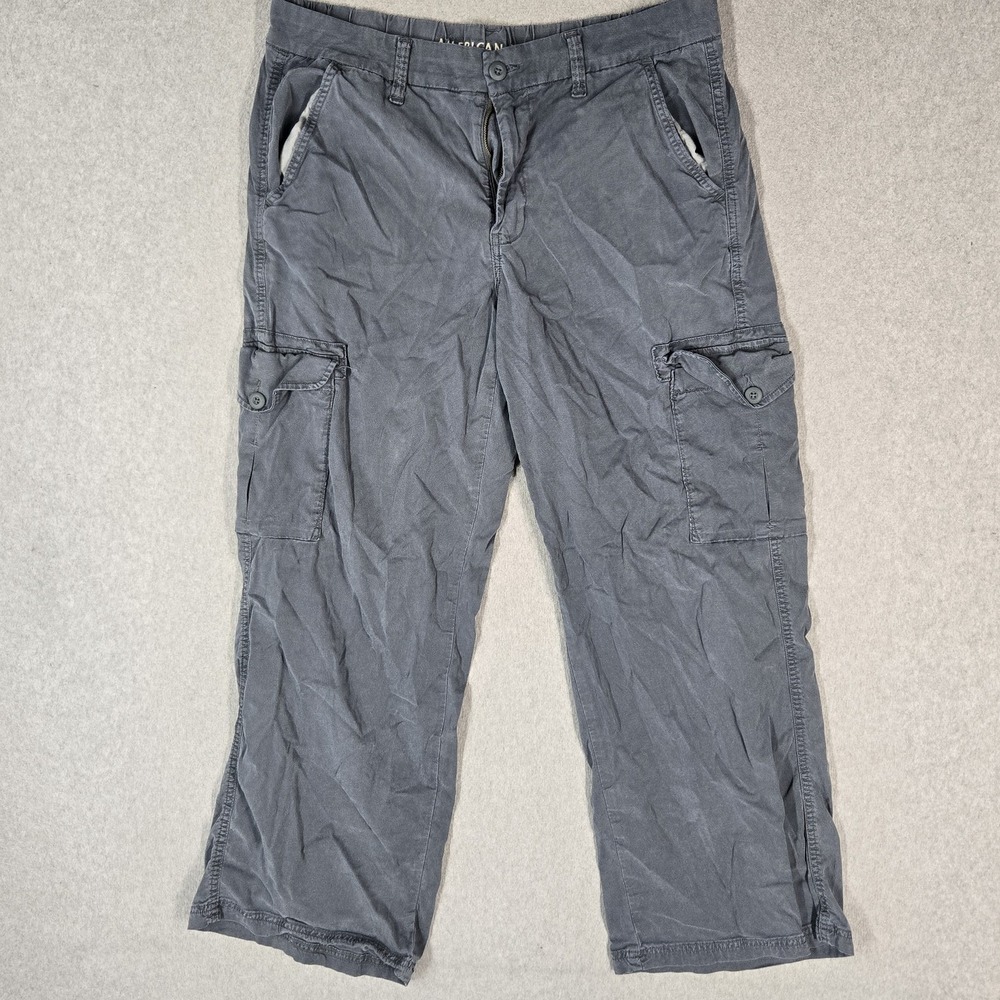 American Eagle Outfitters Women Pants 14 Gray Cargo Baggy Wide-Leg Skater Grunge